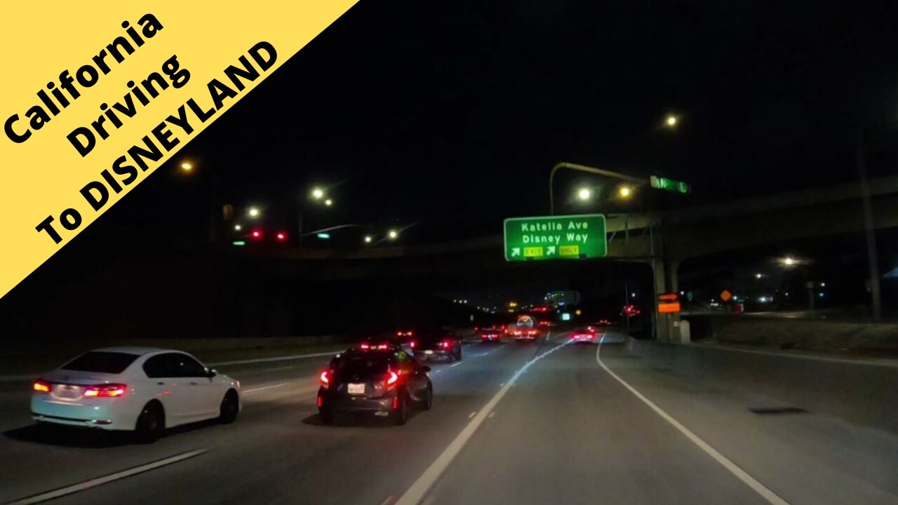 California Driving on the freeway after dark to Disneyland