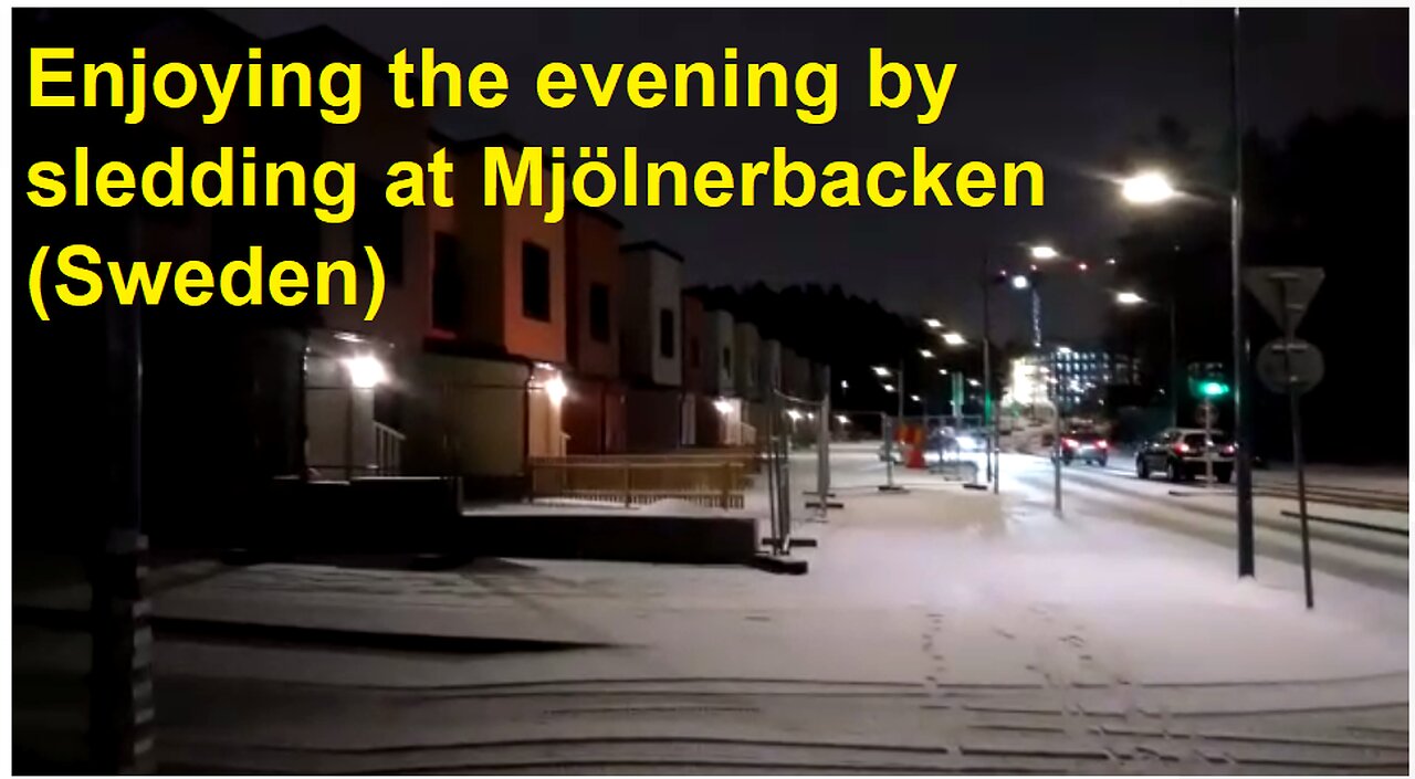 Enjoying the evening by sledding at Mjölnerbacken (Sweden)