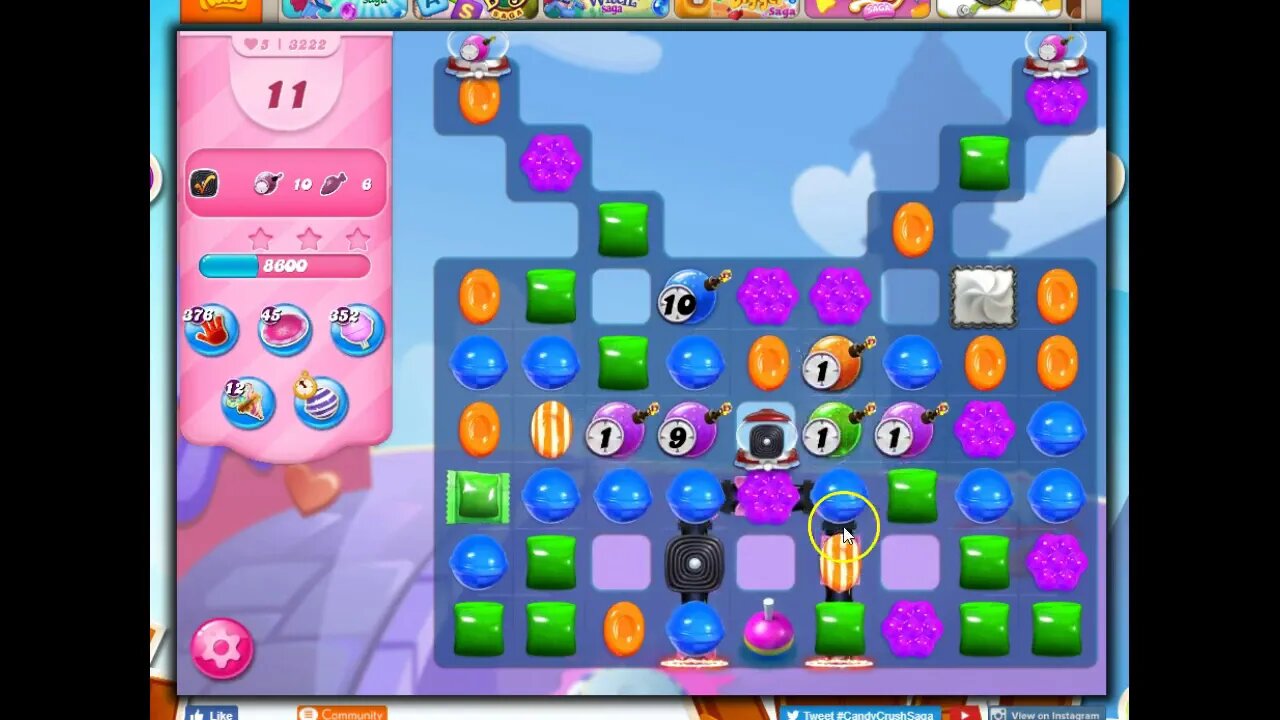 Candy Crush Level 3222 Talkthrough, 20 Moves 0 Boosters