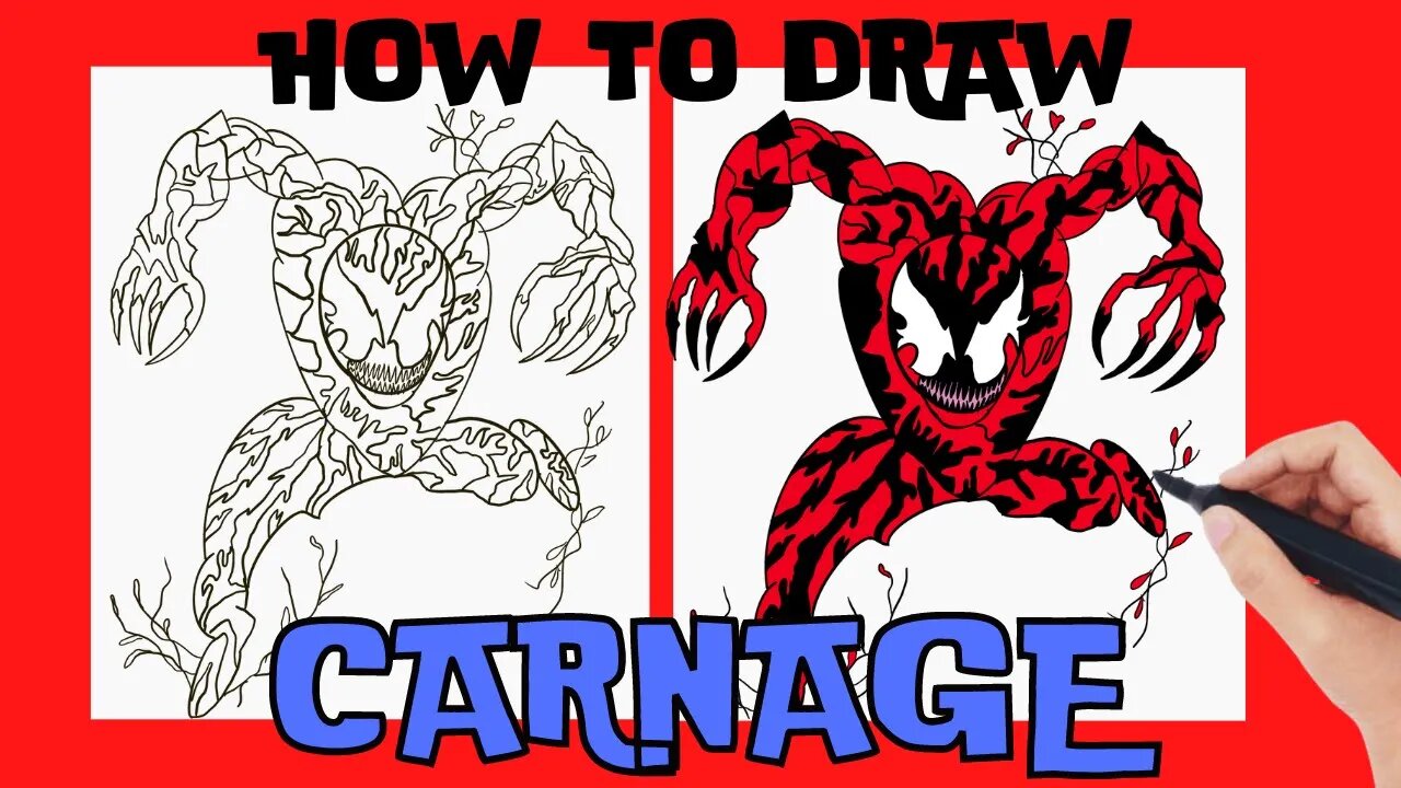 How to Draw CARNAGE from VENOM and SPIDER-MAN! Easy Step-by Step