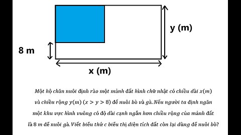 Toán 9: Một hộ chăn nuôi định rào một mảnh đất hình chữ nhật có chiều dài x(m) và chiều rộng y(m)