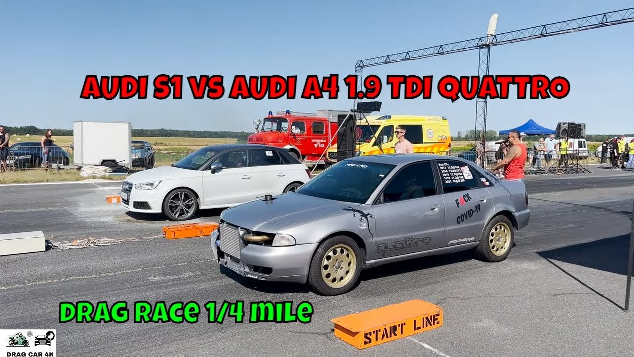 AUDI S1 vs AUDI A4 1.9 TDI QUATTRO drag race 1/4 mile ???? - 4K UHD