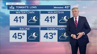 Party cloudy and mild Wednesday night, lows in the mid 40s