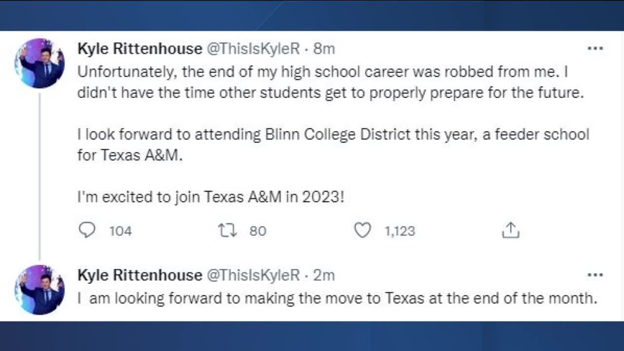 Kyle Rittenhouse says he will attend Blinn College after Texas A&M says he was not admitted