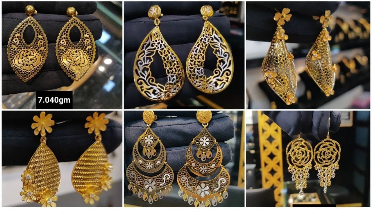 Gold Earrings Designs with Weight!! Hallmark Gold Earrings D