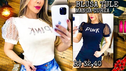 Blusa Feminina Tule Manga Curta Bufante Verão/ Shopee!