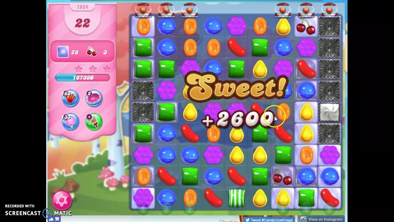 Candy Crush Level 1924 Audio Talkthrough, 1 Star 0 Boosters