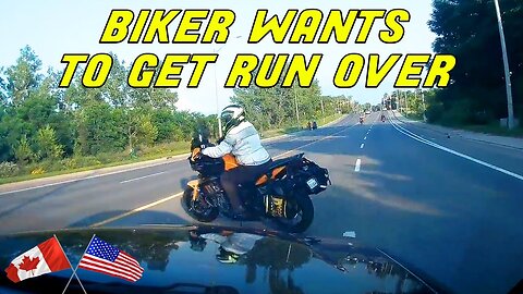 BIKER MAKES U-TURN IN FRONT OF SPEEDING CAR | Road Rage USA & Canada 2023