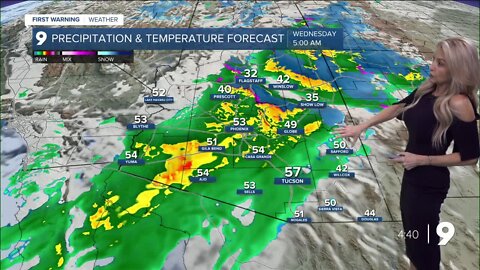 Widespread showers and high elevation snow