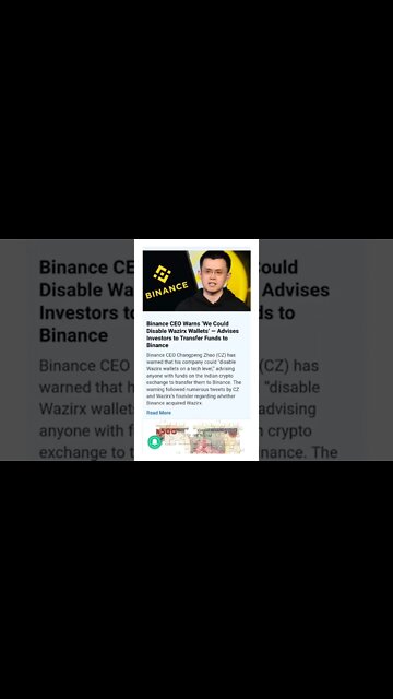 Binance CEO Warns ‘We Could Disable Wazirx Wallets’ @ilmeaalim @waqarzaka @SmartViewAi @nehanagar
