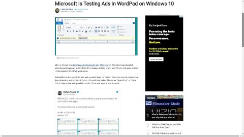 2020 Microsoft putting ads now in wordpad for windows 10