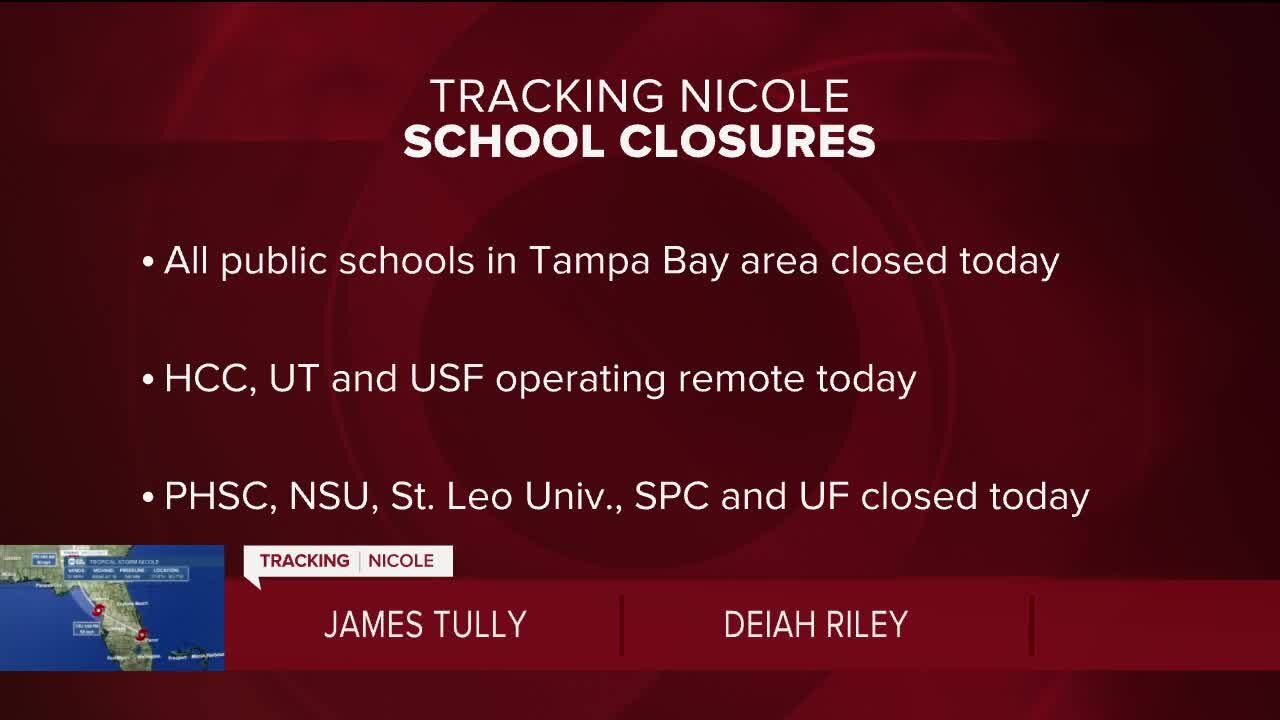 Tampa Bay area schools closed on Thursday due to Tropical Storm Nicole