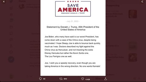 🟨 第45任美國總統祝願現任總統早日康復 🟨