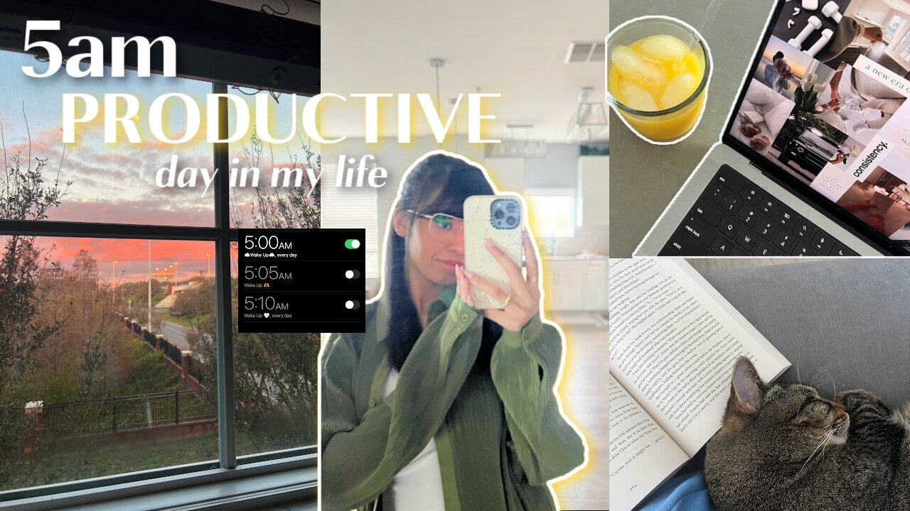 5AM PRODUCTIVE DAY IN MY LIFE (getting over a cold, slow morning, cleaning + more)