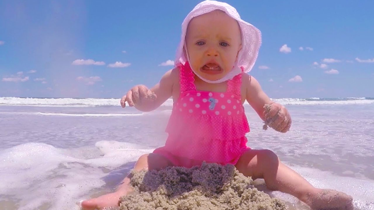 Funniest Babies On Beach: 3s Before The Wave Come