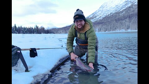 Landing a Huge Rainbow Trout