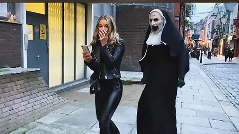 She has no Idea what's behind Her. Craziest Reactions. The Nun Prank