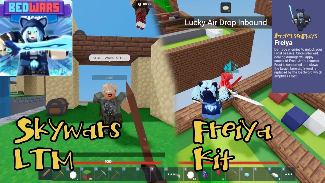 AndersonPlays Roblox BedWars ⚔️ [SKYWARS + CHESTS!] - Freiya Kit + Skywars LTM Gameplay