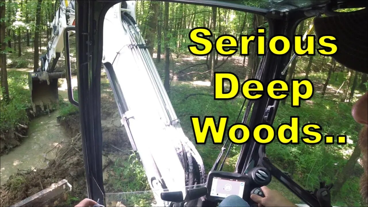 Draining a pond, deep woods mini excavator mission!