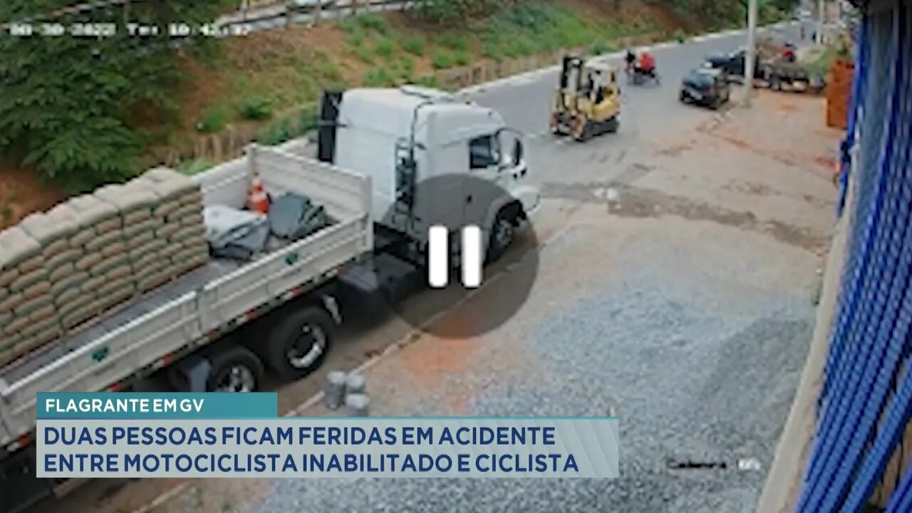 Flagrante em GV: 2 pessoas ficam feridas em acidente entre Motociclista inabilitado e Ciclista.