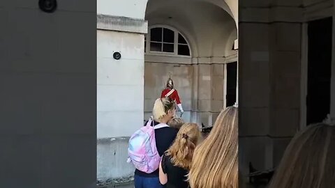 The king's guard Shouts don't touch the the chains girl runs to her mum #horseguardsparade