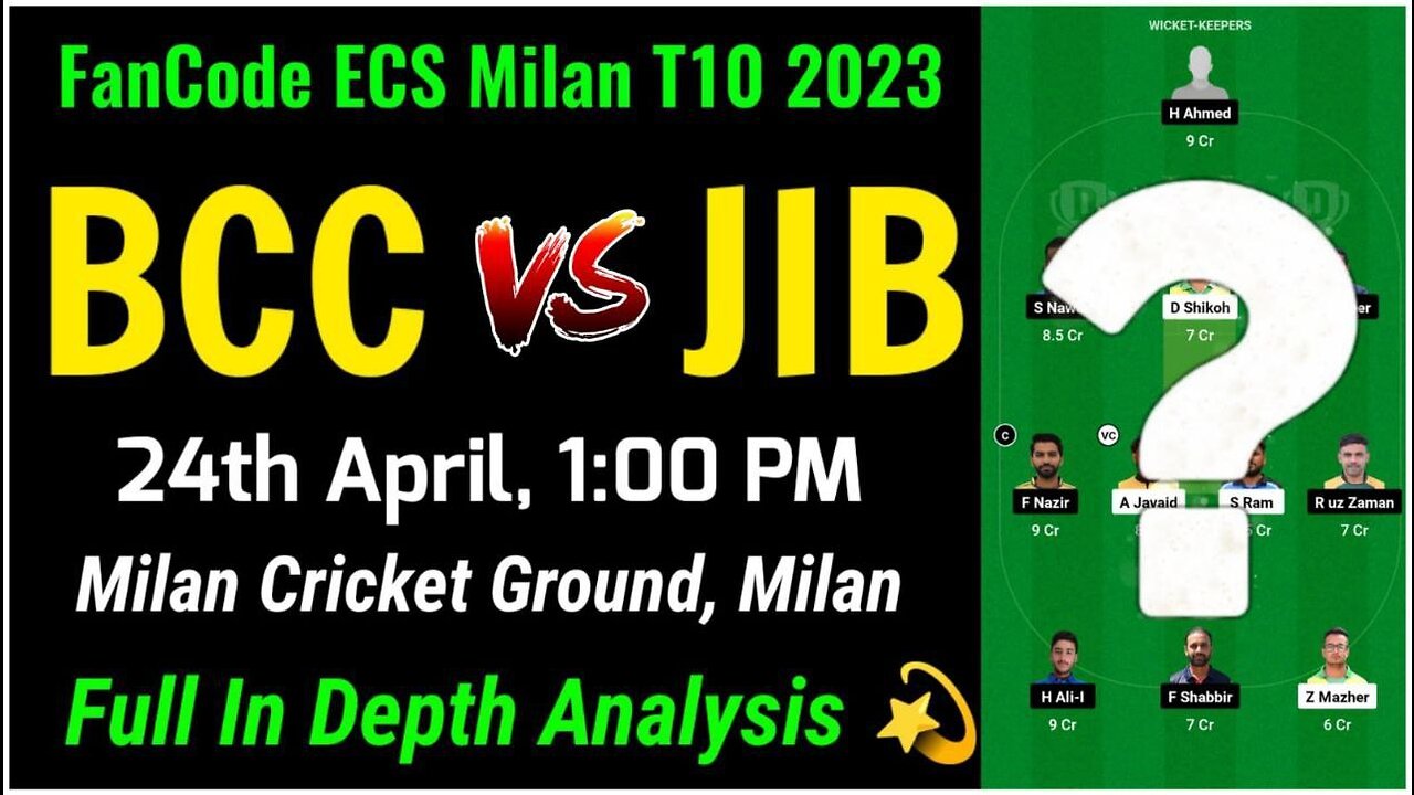 BCC vs JIB Dream11 Prediction, BCC vs JIB Dream11 Team, BCC vs JIB ECS T10 Milan Dream11 Team Today