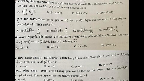 Toán 12: Tích vô hướng, góc giữa 2 vector: Trong không gian Oxyz cho 2 véc tơ