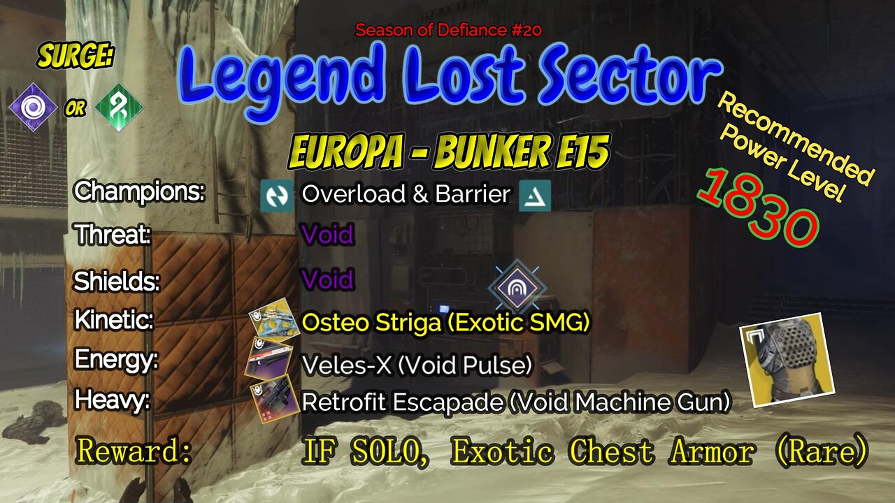 Destiny 2 Legend Lost Sector: Europa - Bunker E15 on my Solar Hunter 5-14-23