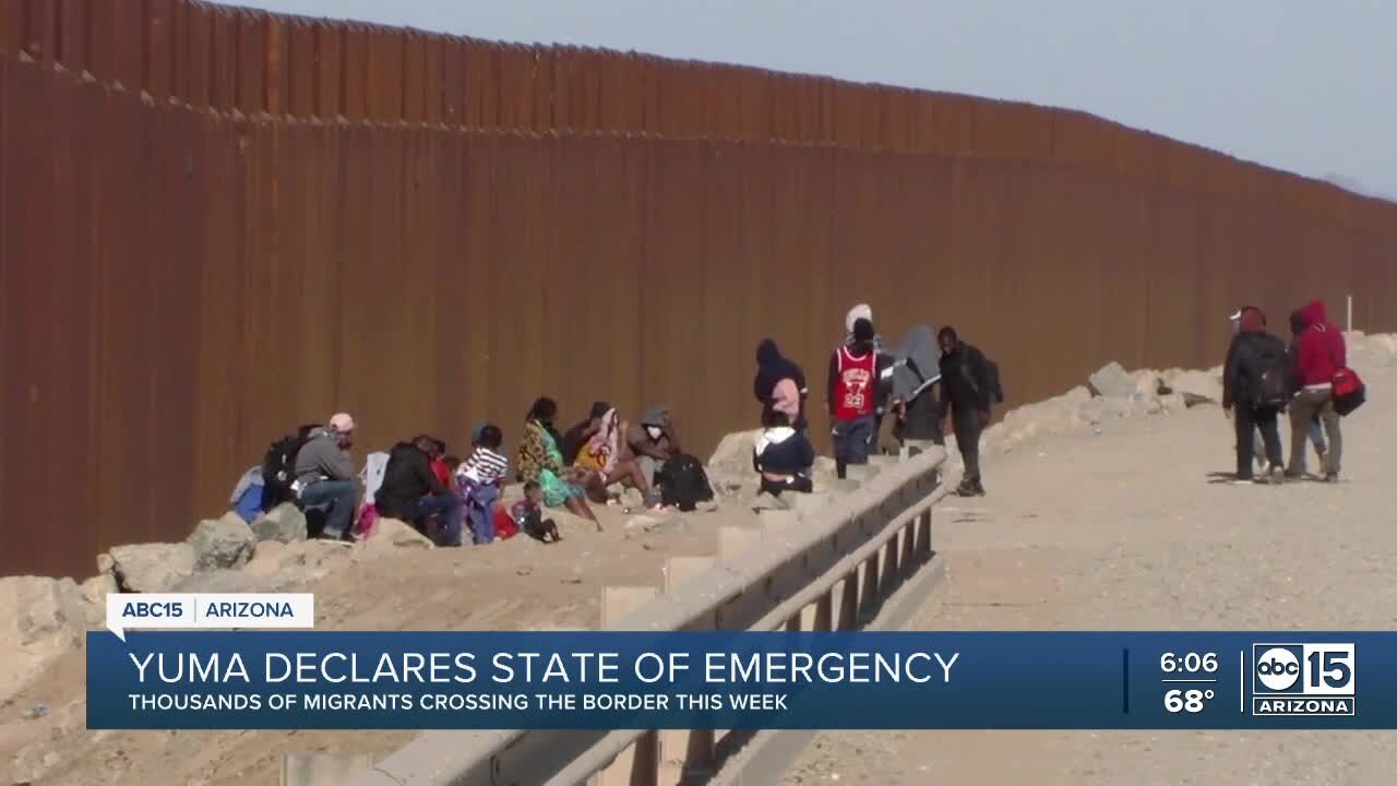 Yuma declares state of emergency as thousands of migrants cross the border this week