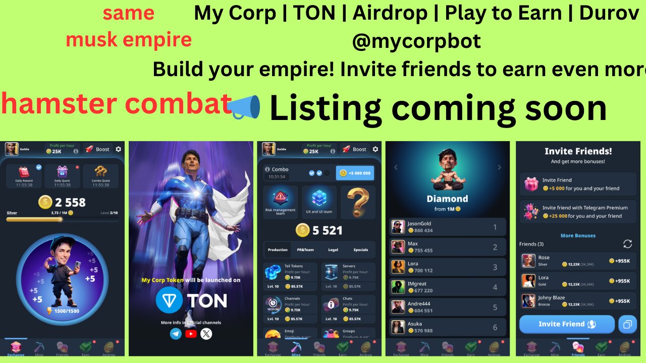 My Corp | TON | Airdrop | Play to Earn | 🔥 📣 Listing coming soon