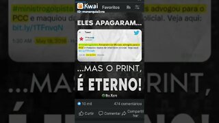 Pt apaga tweet onde chama Moraes de ministro golpista advogado do PCC. Bia kicis posta o print tweet