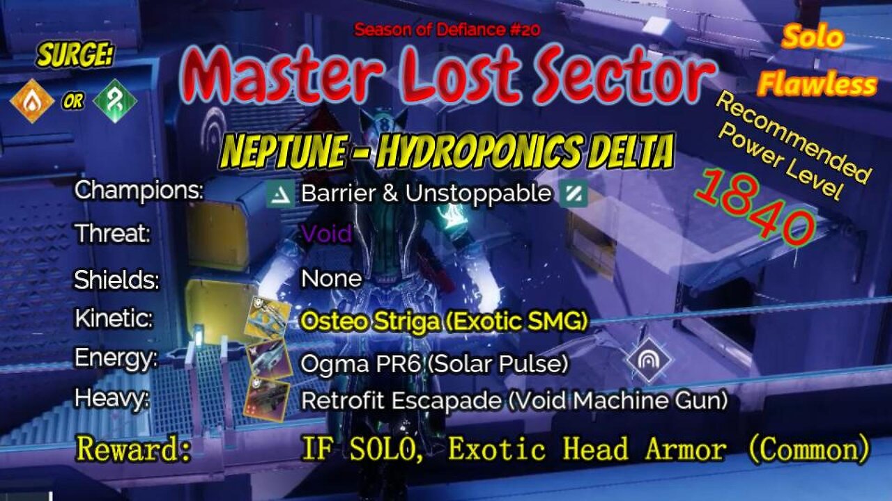 Destiny 2 Master Lost Sector: Neptune - Hydroponics Delta on my Warlock Solo-Flawless 4-25-23