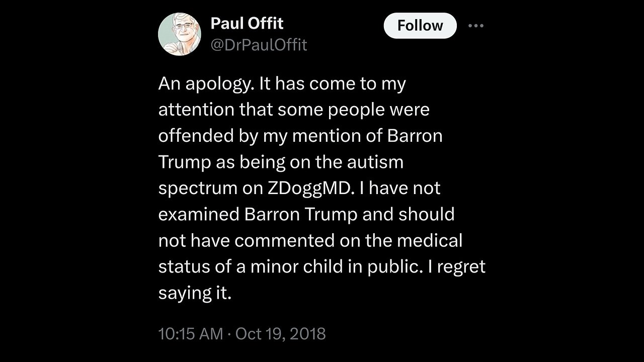 Paul Offit Mr Vaccine, calls Barron Trump autistic