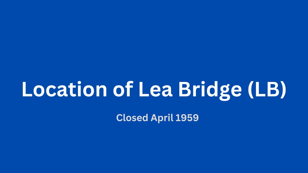 Location of Lea Bridge (LB) trolleybus depot closed April 1959.