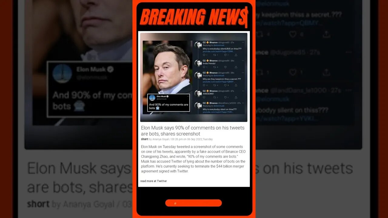 Breaking News: Elon Musk's Twitter Feed is overrun by bots! #shorts #news