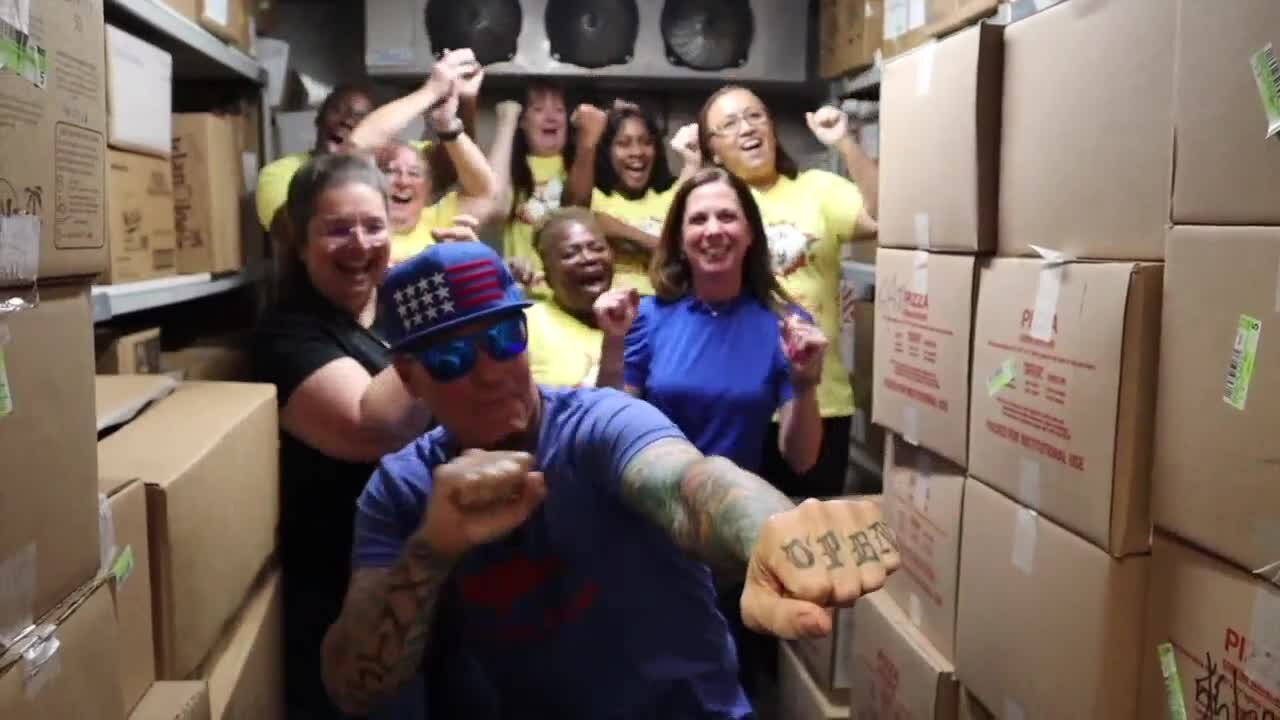 Vanilla Ice dances with Lunch Lady Squad at Wellington Landings Middle School