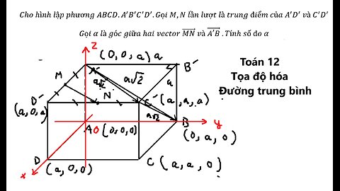 Tọa độ hóa Cho hình lập phương ABCD.A'B'C'D'.Gọi M,N lần lượt là trung điểm của A'D' và C'D'. Gọi α