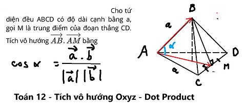 Cho tứ diện đều ABCD có độ dài cạnh bằng a, gọi M là trung điểm của đoạn thẳng CD. Tích vô