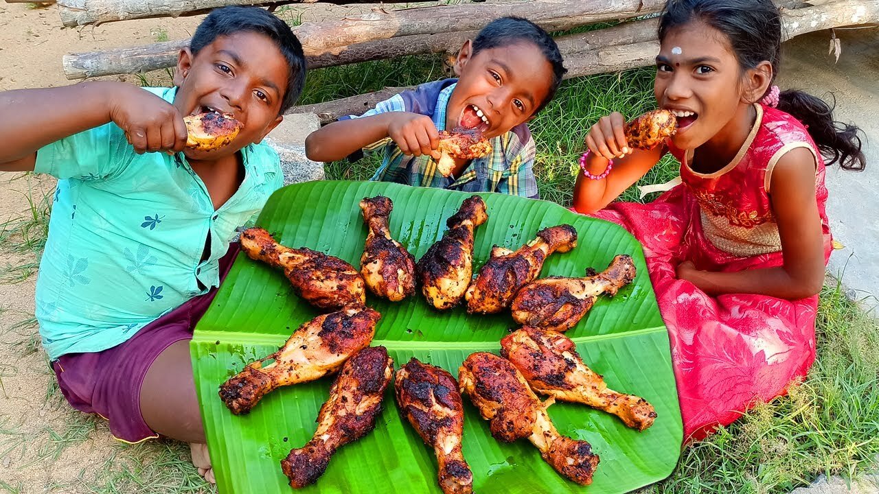 CHICKEN LEGS TAWA FRY | Chicken Leg Piece Fry | Village Fried Chicken Cooking and Eating