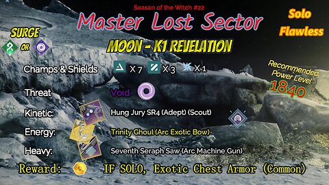 Destiny 2 Master Lost Sector: Moon - K1 Revelation on my Solar Hunter 11-21-23