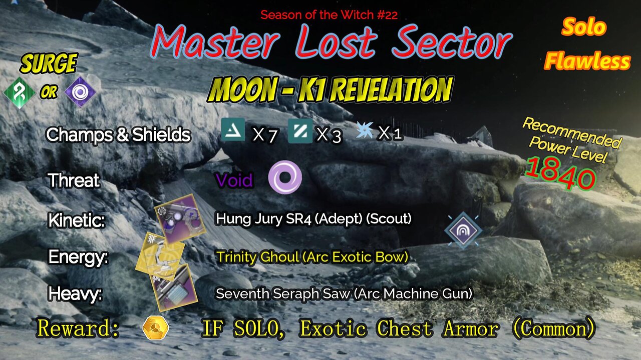 Destiny 2 Master Lost Sector: Moon - K1 Revelation on my Solar Hunter 11-21-23