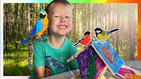 Nohr paints a bird feeder house for grandmas garden_ Learning videos for kids_ by nohr - Educational