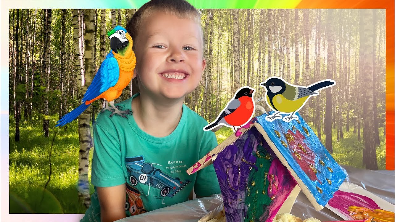 Nohr paints a bird feeder house for grandmas garden_ Learning videos for kids_ by nohr - Educational