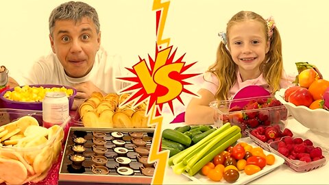 Nastya VS daddy in Healthy Food Challenge