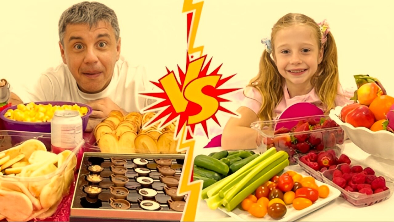 Nastya VS daddy in Healthy Food Challenge