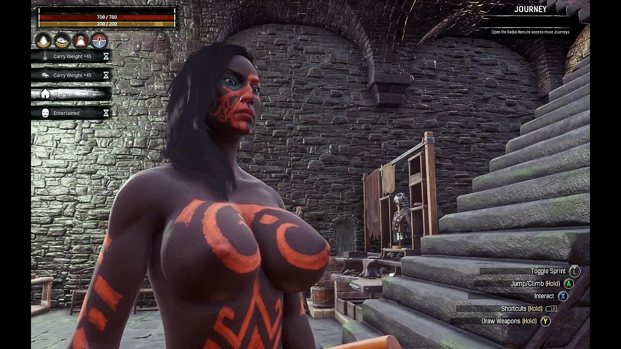 Conan Exiles, farming raw ash, volcano, Busty, boobs, breast expansion, huge tits