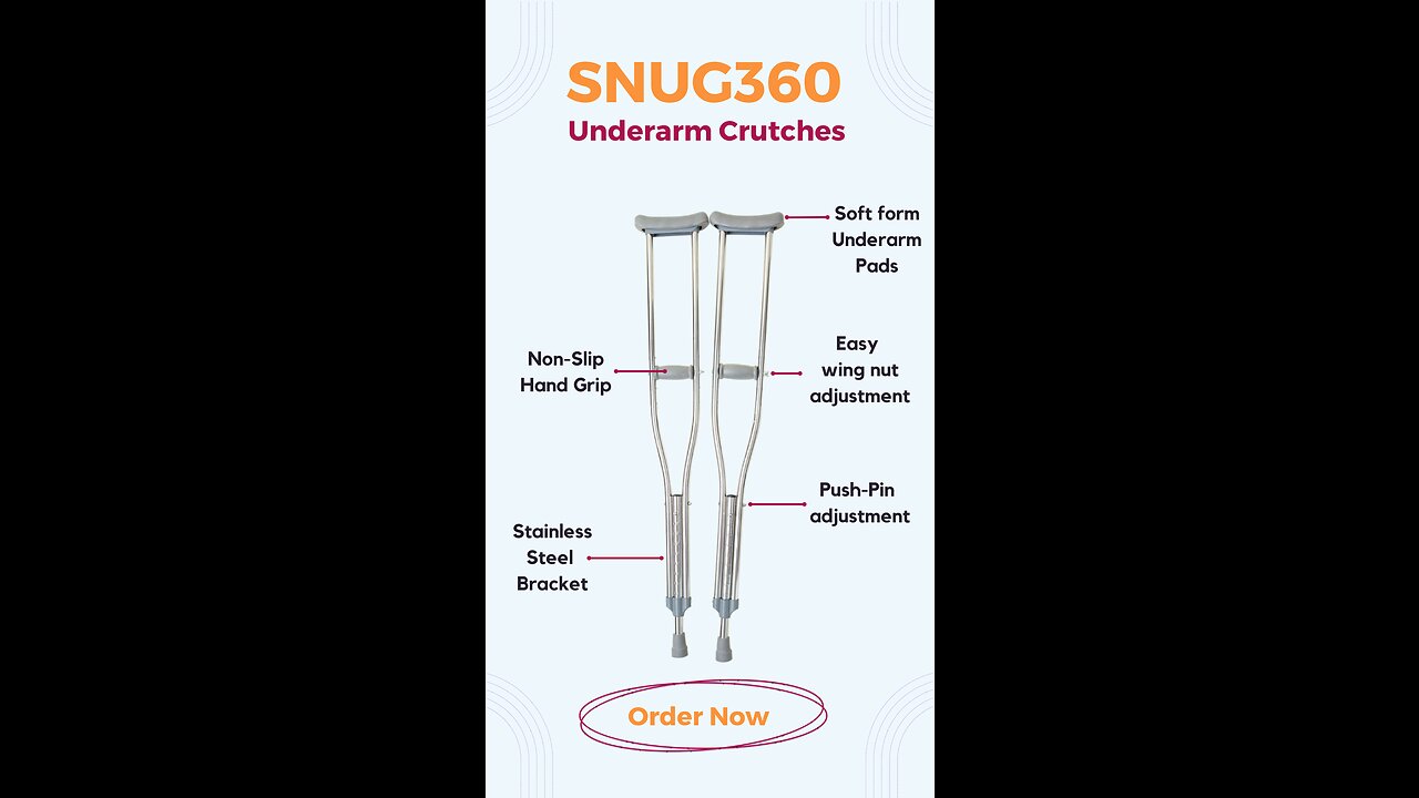 SNUG360 - Stainless Steel Underarm Walking Crutches for Adults