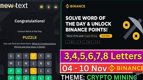 Word of the day Binance Theme crypto mining All Correct Answer wodl