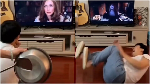 Prank Gone Wrong: Man Gets Scared While Watching Horror Movie🤣🤣