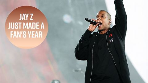 The moment when Jay Z spots a cancer survivor's sign